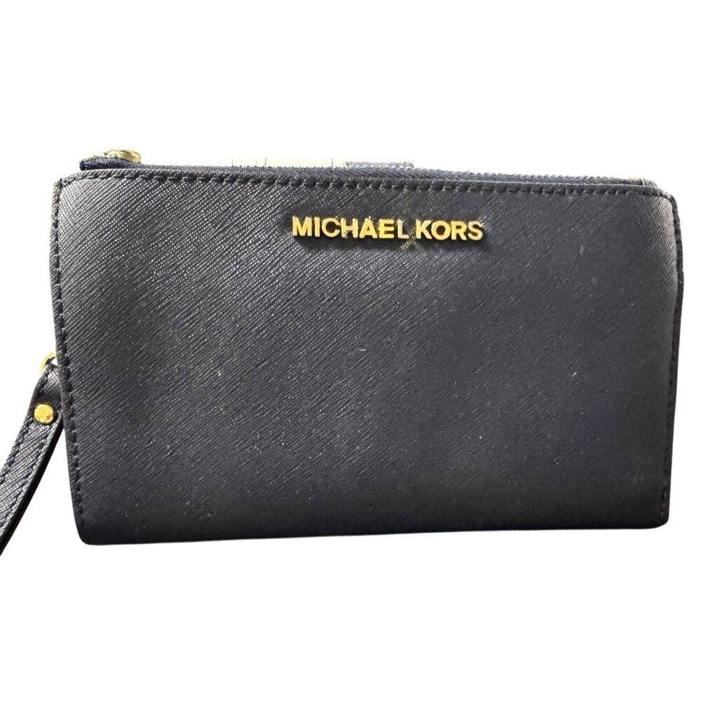Michael Kors NWT Black Saffiano Leather Wristlet Wallet With Card Slots & ID Win - Picture 1 of 4
